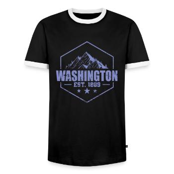 Washington Est. 1889 USA America - Men's Ringer Shirt - black/white - Front - AI Model Female 172 light (172cm) & AI Model Male 178 light (178cm)