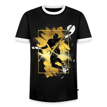 Basketball Basketball Player Dunking Gold Splash - Men's Ringer Shirt - black/white - Front - AI Model Female 172 light (172cm) & AI Model Male 178 light (178cm)