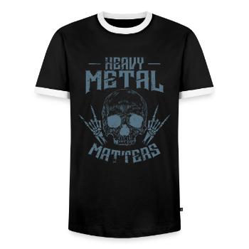 Heavy Metal Matters Bone Skull Music - Men's Ringer Shirt - black/white - Front - AI Model Female 172 light (172cm) & AI Model Male 178 light (178cm)