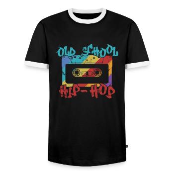Old School Hip-Hop Music Genre Rap - Men's Ringer Shirt - black/white - Front - AI Model Female 172 light (172cm) & AI Model Male 178 light (178cm)