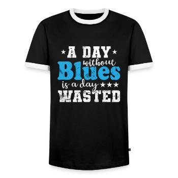 Une journée sans blues est une journée perdue Musique - T-shirt contrasté Homme - noir/blanc - Devant - AI Model Female 172 light (172cm) & AI Model Male 178 light (178cm)