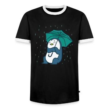 Penguin with an umbrella Antarctica - Men's Ringer Shirt - black/white - Front - AI Model Female 172 light (172cm) & AI Model Male 178 light (178cm)