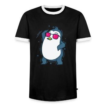 Pinguin am Tanzen Antarktis Vogel - Männer Kontrast-T-Shirt - Schwarz/Weiß - Vorne - AI Model Female 172 light (172cm) & AI Model Male 178 light (178cm)