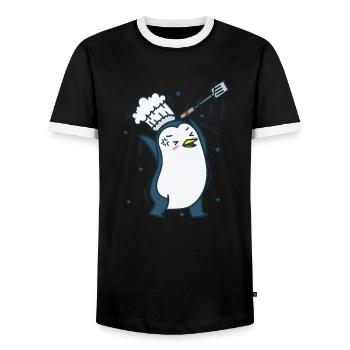 Penguin is a chef Antarctic animal - Men's Ringer Shirt - black/white - Front - AI Model Female 172 light (172cm) & AI Model Male 178 light (178cm)