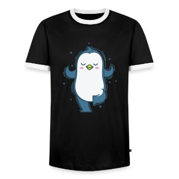 Penguin yoga or meditation Antarctica - Men's Ringer Shirt - black/white - Front - AI Model Female 172 light (172cm) & AI Model Male 178 light (178cm)