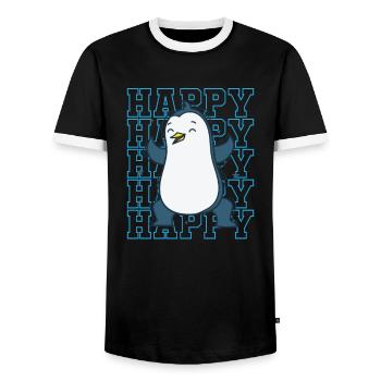 Penguin is Happy Animal Antarctica Bird - Men's Ringer Shirt - black/white - Front - AI Model Female 172 light (172cm) & AI Model Male 178 light (178cm)