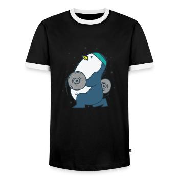 Penguin makes fitness with weights bird - Men's Ringer Shirt - black/white - Front - AI Model Female 172 light (172cm) & AI Model Male 178 light (178cm)