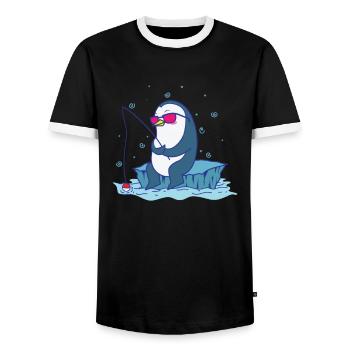 Pinguin am Angeln Antarktis Vogel Tier - Männer Kontrast-T-Shirt - Schwarz/Weiß - Vorne - AI Model Female 172 light (172cm) & AI Model Male 178 light (178cm)