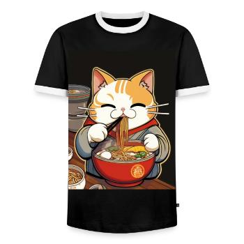 Katze Japanische Ramen Otaku Anime - Männer Kontrast-T-Shirt - Schwarz/Weiß - Vorne - AI Model Female 172 light (172cm) & AI Model Male 178 light (178cm)