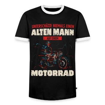 Alter Mann Motorrad - Männer Kontrast-T-Shirt - Schwarz/Weiß - Vorne - AI Model Female 172 light (172cm) & AI Model Male 178 light (178cm)