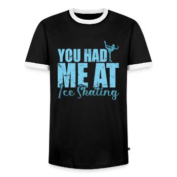 Tu m’as eu à Ice Skating Schlittschuhlaufen - T-shirt contrasté Homme - noir/blanc - Devant - AI Model Female 172 light (172cm) & AI Model Male 178 light (178cm)