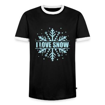 I Love Snow Winter Season Tobogganing - Men's Ringer Shirt - black/white - Front - AI Model Female 172 light (172cm) & AI Model Male 178 light (178cm)