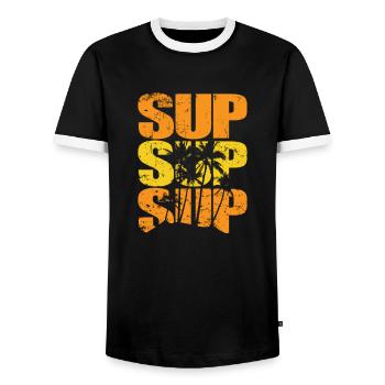SUP avec Palm Stand up Paddle Sport - T-shirt contrasté Homme - noir/blanc - Devant - AI Model Female 172 light (172cm) & AI Model Male 178 light (178cm)