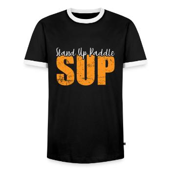 SUP Stand up Paddle Balance Sportart - Männer Kontrast-T-Shirt - Schwarz/Weiß - Vorne - AI Model Female 172 light (172cm) & AI Model Male 178 light (178cm)