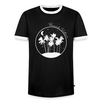 Beach Vibes Tree Palm Holiday Beach - Men's Ringer Shirt - black/white - Front - AI Model Female 172 light (172cm) & AI Model Male 178 light (178cm)