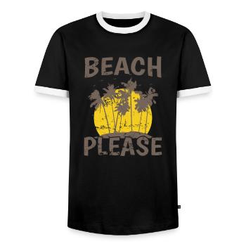 Plage S’il vous plaît Arbre Palmier Plage de vacances - T-shirt contrasté Homme - noir/blanc - Devant - AI Model Female 172 light (172cm) & AI Model Male 178 light (178cm)
