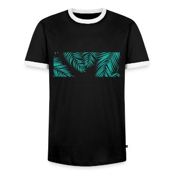 Palm Leaves Tree Holiday Beach - Men's Ringer Shirt - black/white - Front - AI Model Female 172 light (172cm) & AI Model Male 178 light (178cm)
