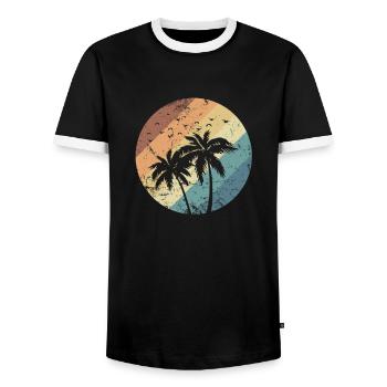 Palm Relaxation Plant Holiday Beach - Men's Ringer Shirt - black/white - Front - AI Model Female 172 light (172cm) & AI Model Male 178 light (178cm)