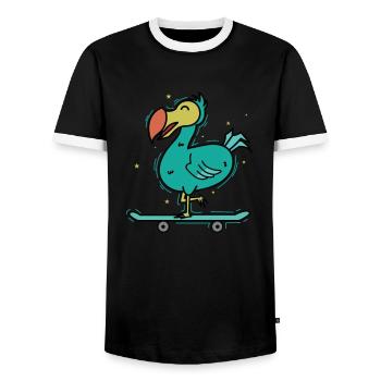 Dodo monte un oiseau sur une planche à roulettes - T-shirt contrasté Homme - noir/blanc - Devant - AI Model Female 172 light (172cm) & AI Model Male 178 light (178cm)