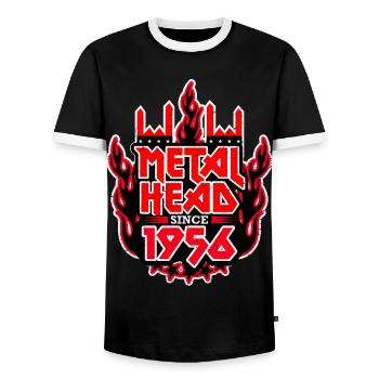 METALHEAD since 1956 - Men's Ringer Shirt - black/white - Front - AI Model Female 172 light (172cm) & AI Model Male 178 light (178cm)