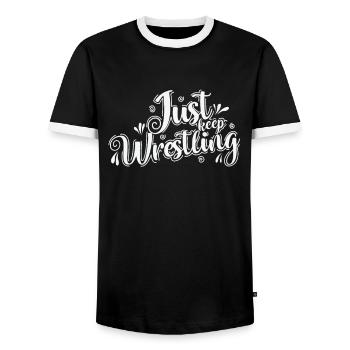 Just keep wrestling show ring fight stunt - Men's Ringer Shirt - black/white - Front - AI Model Female 172 light (172cm) & AI Model Male 178 light (178cm)