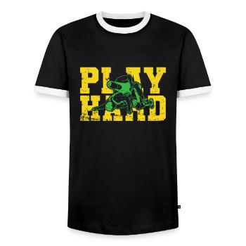 Play Hard Wrestling Show Ring Fight Stunt - Men's Ringer Shirt - black/white - Front - AI Model Female 172 light (172cm) & AI Model Male 178 light (178cm)