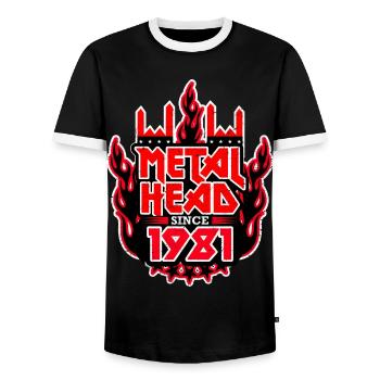 METALHEAD since 1981 - Männer Kontrast-T-Shirt - Schwarz/Weiß - Vorne - AI Model Female 172 light (172cm) & AI Model Male 178 light (178cm)