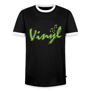 Vinyl with sheet music Record Music - Men's Ringer Shirt - black/white - Front - AI Model Female 172 light (172cm) & AI Model Male 178 light (178cm)