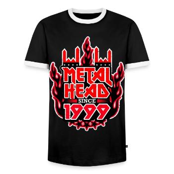 METALHEAD since 1999 - Männer Kontrast-T-Shirt - Schwarz/Weiß - Vorne - AI Model Female 172 light (172cm) & AI Model Male 178 light (178cm)