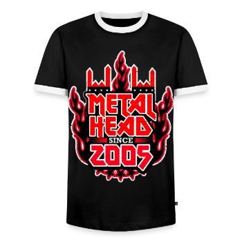 METALHEAD since 2005 - Men's Ringer Shirt - black/white - Front - AI Model Female 172 light (172cm) & AI Model Male 178 light (178cm)
