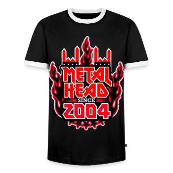 METALHEAD since 2004 - Men's Ringer Shirt - black/white - Front - AI Model Female 172 light (172cm) & AI Model Male 178 light (178cm)
