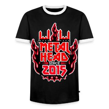METALHEAD since 2015 - Men's Ringer Shirt - black/white - Front - AI Model Female 172 light (172cm) & AI Model Male 178 light (178cm)