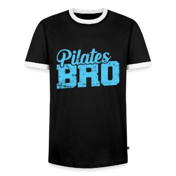 Pilates Bro Fitness Powerhouse Training - Men's Ringer Shirt - black/white - Front - AI Model Female 172 light (172cm) & AI Model Male 178 light (178cm)