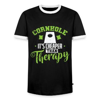 Cornhole it's cheaper than Therapy Hobby - Männer Kontrast-T-Shirt - Schwarz/Weiß - Vorne - AI Model Female 172 light (172cm) & AI Model Male 178 light (178cm)