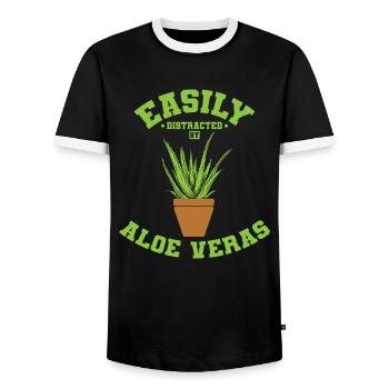 Easily Distracted by Aloe Veras Medicinal Plant - Men's Ringer Shirt - black/white - Front - AI Model Female 172 light (172cm) & AI Model Male 178 light (178cm)