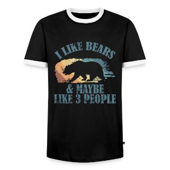I Like Bears and Maybe 3 People Forest Animal - Men's Ringer Shirt - black/white - Front - AI Model Female 172 light (172cm) & AI Model Male 178 light (178cm)