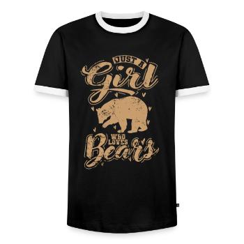 Just a Girls who loves Bears pink bear - Men's Ringer Shirt - black/white - Front - AI Model Female 172 light (172cm) & AI Model Male 178 light (178cm)
