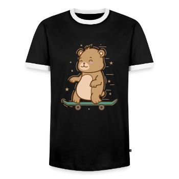 Bär fährt auf einem Skateboard Wald Tier - Männer Kontrast-T-Shirt - Schwarz/Weiß - Vorne - AI Model Female 172 light (172cm) & AI Model Male 178 light (178cm)