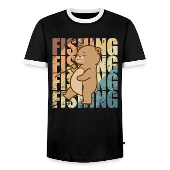 Bear Goes Fishing Forest Animal - T-shirt contrasté Homme - noir/blanc - Devant - AI Model Female 172 light (172cm) & AI Model Male 178 light (178cm)