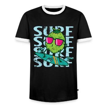 Surf Surf Surf Coconut Palm Exotic - Men's Ringer Shirt - black/white - Front - AI Model Female 172 light (172cm) & AI Model Male 178 light (178cm)