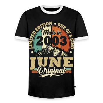Cadeau D'anniversaire Juin 2003 Vintage Rétro - T-shirt contrasté Homme - noir/blanc - Devant - AI Model Female 172 light (172cm) & AI Model Male 178 light (178cm)