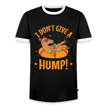 I Don't give a Hump! Camel Dromedary - Men's Ringer Shirt - black/white - Front - AI Model Female 172 light (172cm) & AI Model Male 178 light (178cm)