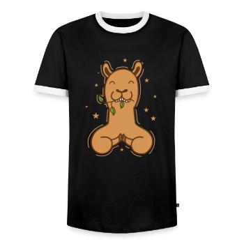 Camel eating dromedary desert animal - Men's Ringer Shirt - black/white - Front - AI Model Female 172 light (172cm) & AI Model Male 178 light (178cm)