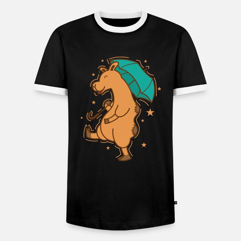 Kamel mit Regenschirm Dromedar Karawane - Männer Kontrast-T-Shirt - Schwarz/Weiß