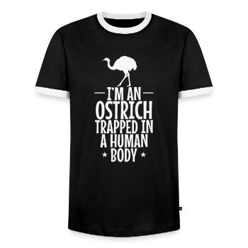 I'm an Ostrich trapped in a Human Body Strauss - Men's Ringer Shirt - black/white - Front - AI Model Female 172 light (172cm) & AI Model Male 178 light (178cm)