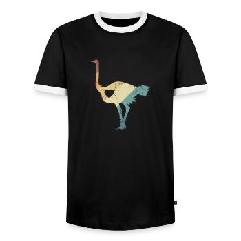Ostrich bird animal in the savannah - Men's Ringer Shirt - black/white - Front - AI Model Female 172 light (172cm) & AI Model Male 178 light (178cm)