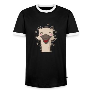 happy ostrich ratite animal - Men's Ringer Shirt - black/white - Front - AI Model Female 172 light (172cm) & AI Model Male 178 light (178cm)