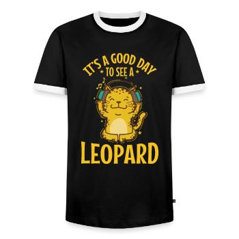 It's a good Day to see a leopard big cat - Men's Ringer Shirt - black/white - Front - AI Model Female 172 light (172cm) & AI Model Male 178 light (178cm)