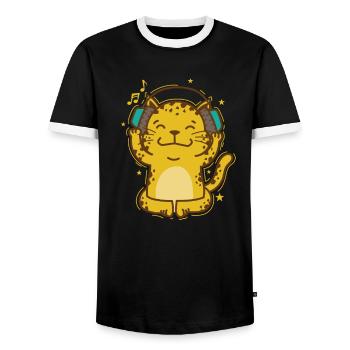 Leopard listening to music with headphones Big Cat - Men's Ringer Shirt - black/white - Front - AI Model Female 172 light (172cm) & AI Model Male 178 light (178cm)