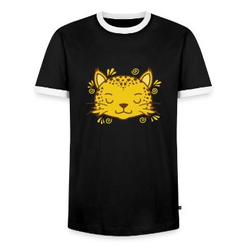 Leopard cute head big cat - Men's Ringer Shirt - black/white - Front - AI Model Female 172 light (172cm) & AI Model Male 178 light (178cm)